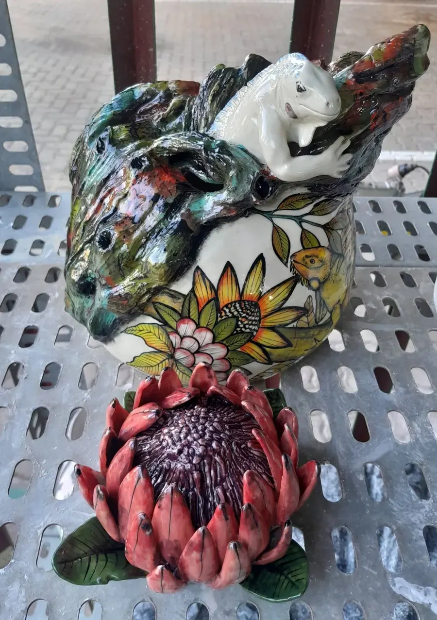 Painted ceramics with a sunflower design