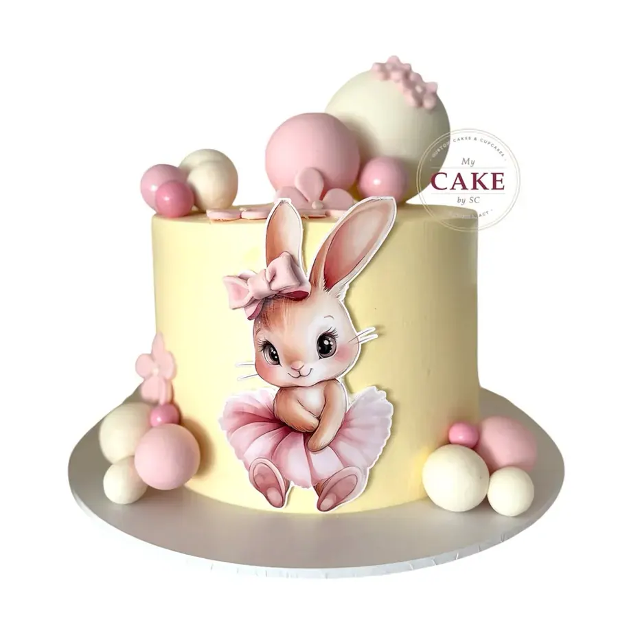 A pink bunny birthday cake