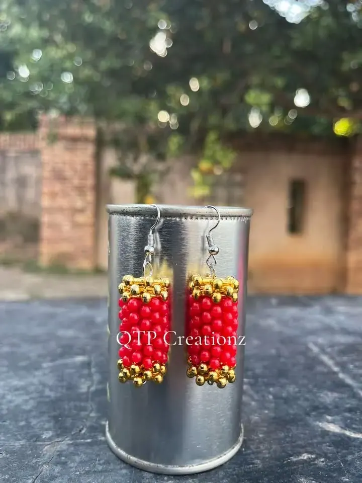 Red and gold beaded earrings