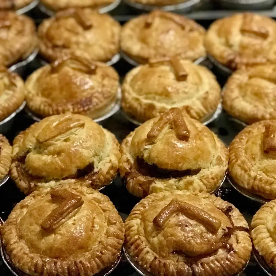 A tray of pecan pies