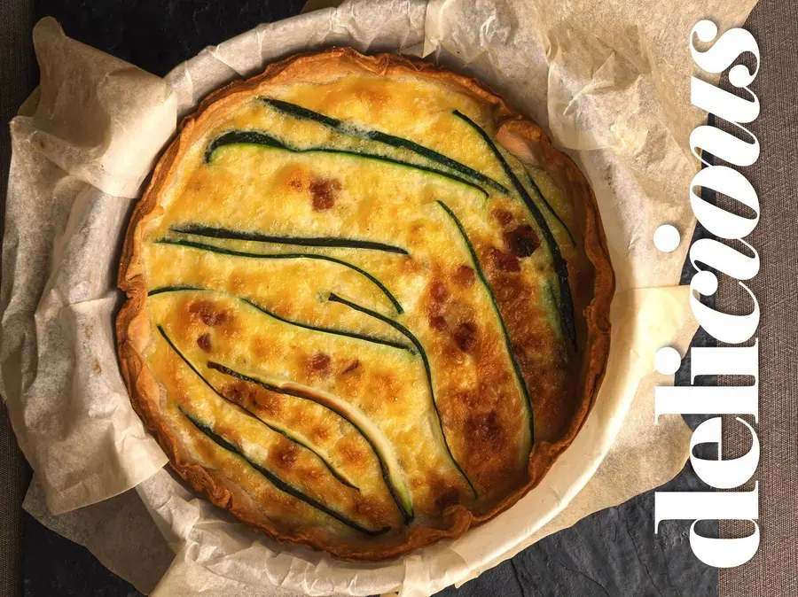 A quiche with chive on top